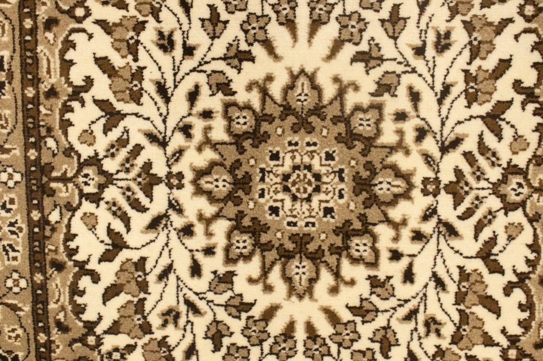 Cream Brown Floral 3X10 Kirman Oriental Runner Rug - 8