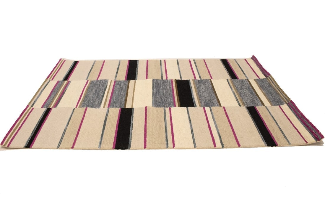 Multicolored Stripes 5X8 Hand-Tufted Modern Rug - 5