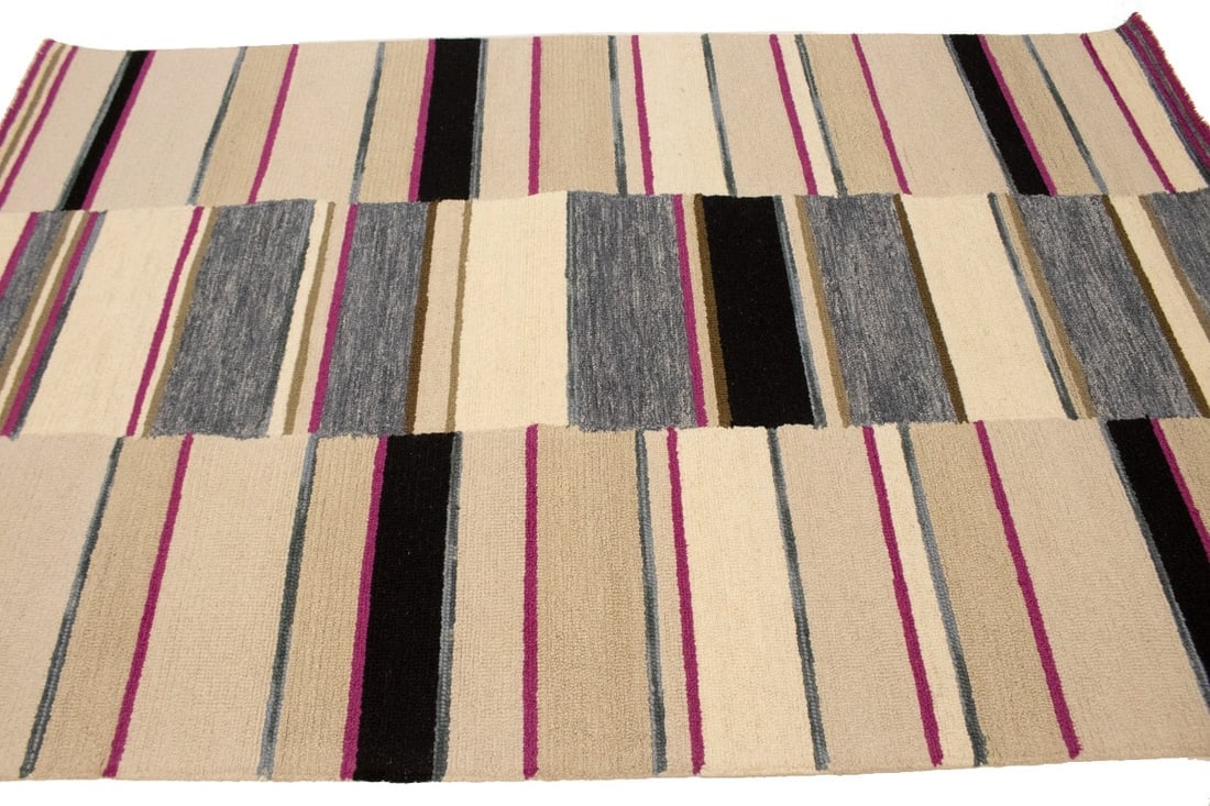Multicolored Stripes 5X8 Hand-Tufted Modern Rug - 6
