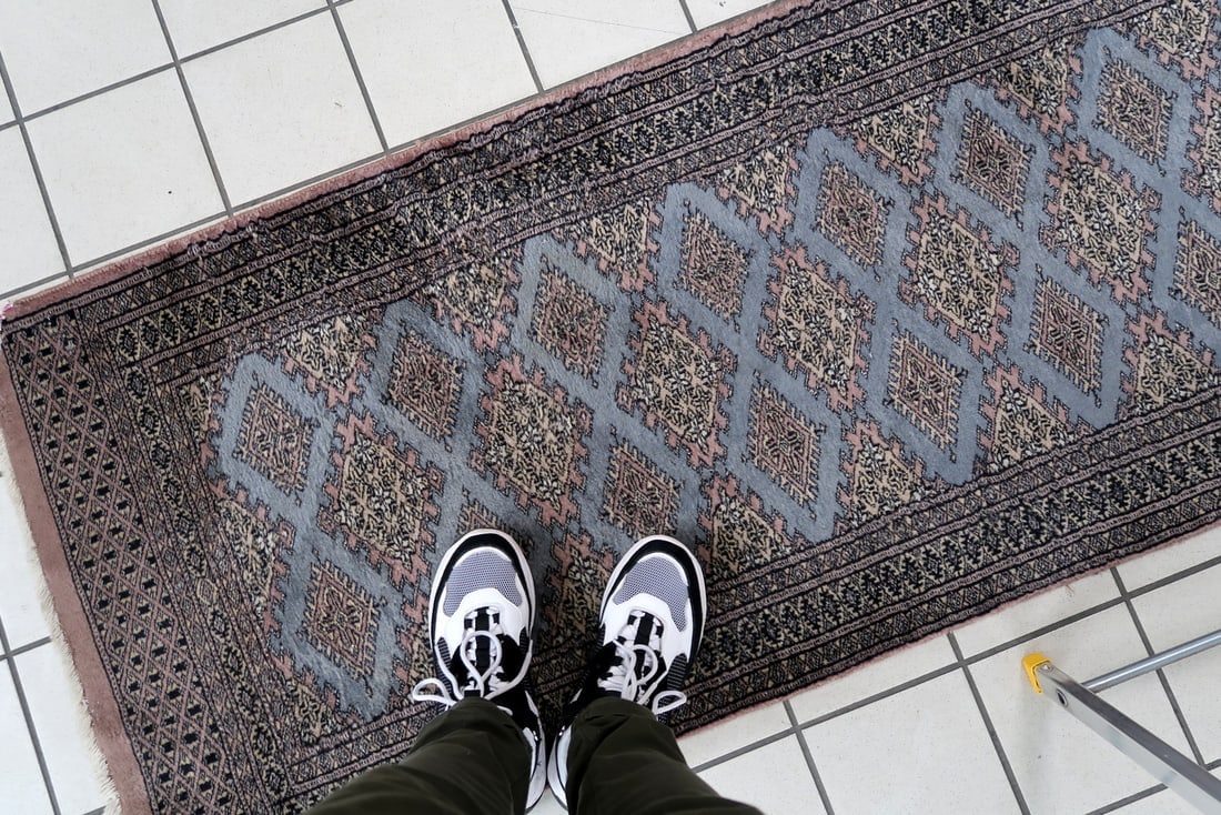 Handmade vintage Uzbek Bukhara runner 2.4' x 8' (75cm x 244cm) 1960s - 7