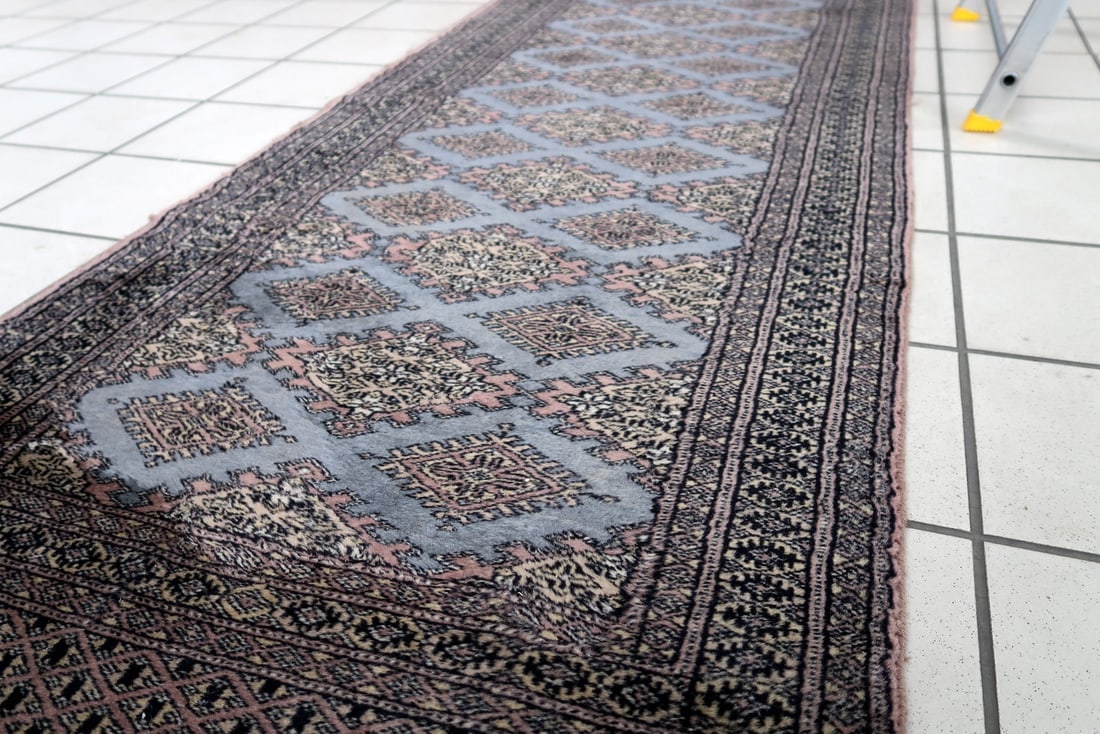 Handmade vintage Uzbek Bukhara runner 2.4' x 8' (75cm x 244cm) 1960s - 9