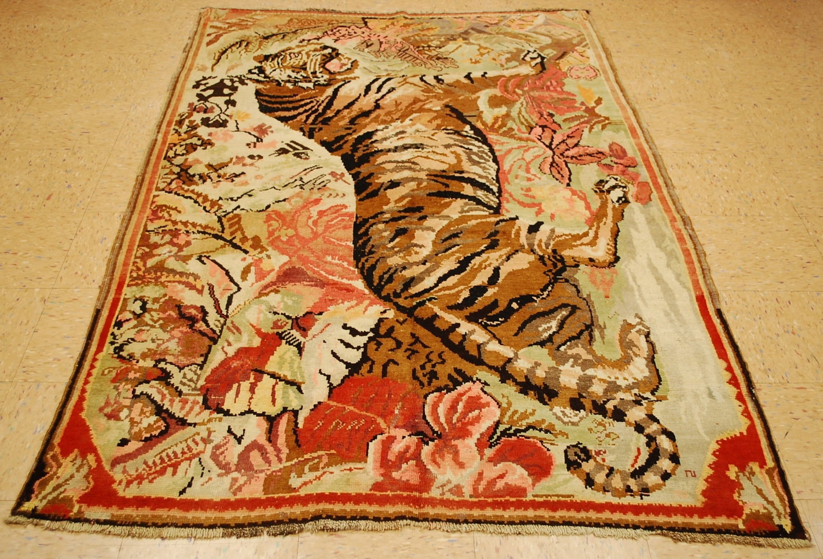 CAUCASIAN GHARABAGH_KARABAKH RUG 4.8x7.5: Title:CAUCASIAN GHARABAGH_KARABAKH RUG 4.8x7.5Description:ANTIQUE ONE OF A KIND HIGHLY DETAILED CAUCASIAN GHARABAGH also called KARABAKH or GARABAKH RUG REPRESENTING THE LONG EXTINCT CASPIAN TIGER