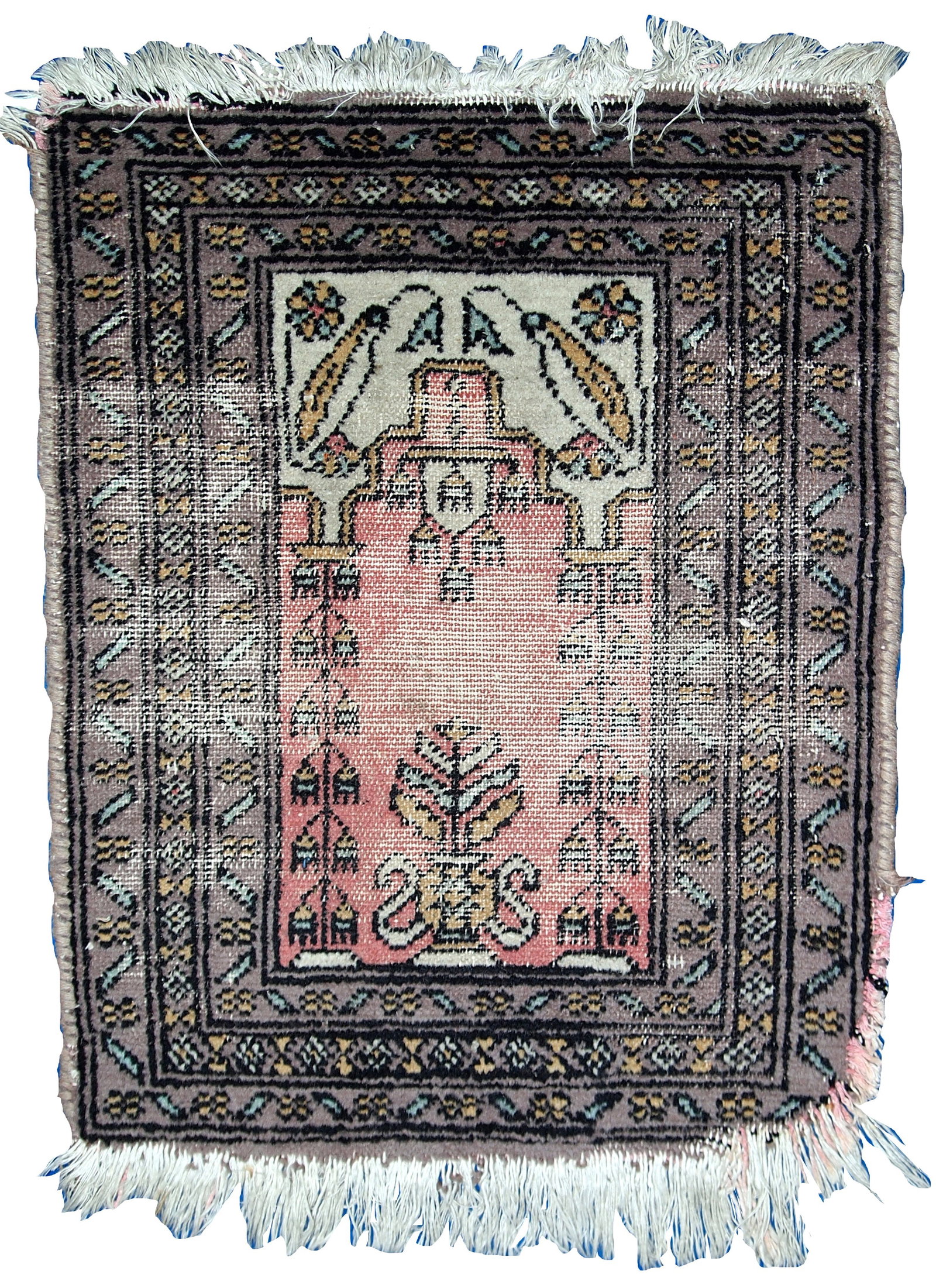 Handmade vintage Uzbek Bukhara praying mat 1.5' x 1.8' (46cm x 56cm) 1950s (1 of 8)