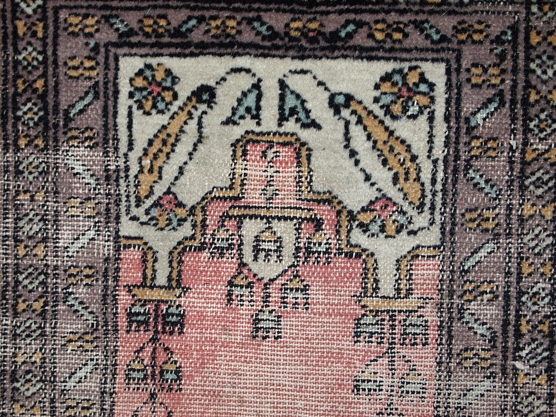 Handmade vintage Uzbek Bukhara praying mat 1.5' x 1.8' (46cm x 56cm) 1950s - 4