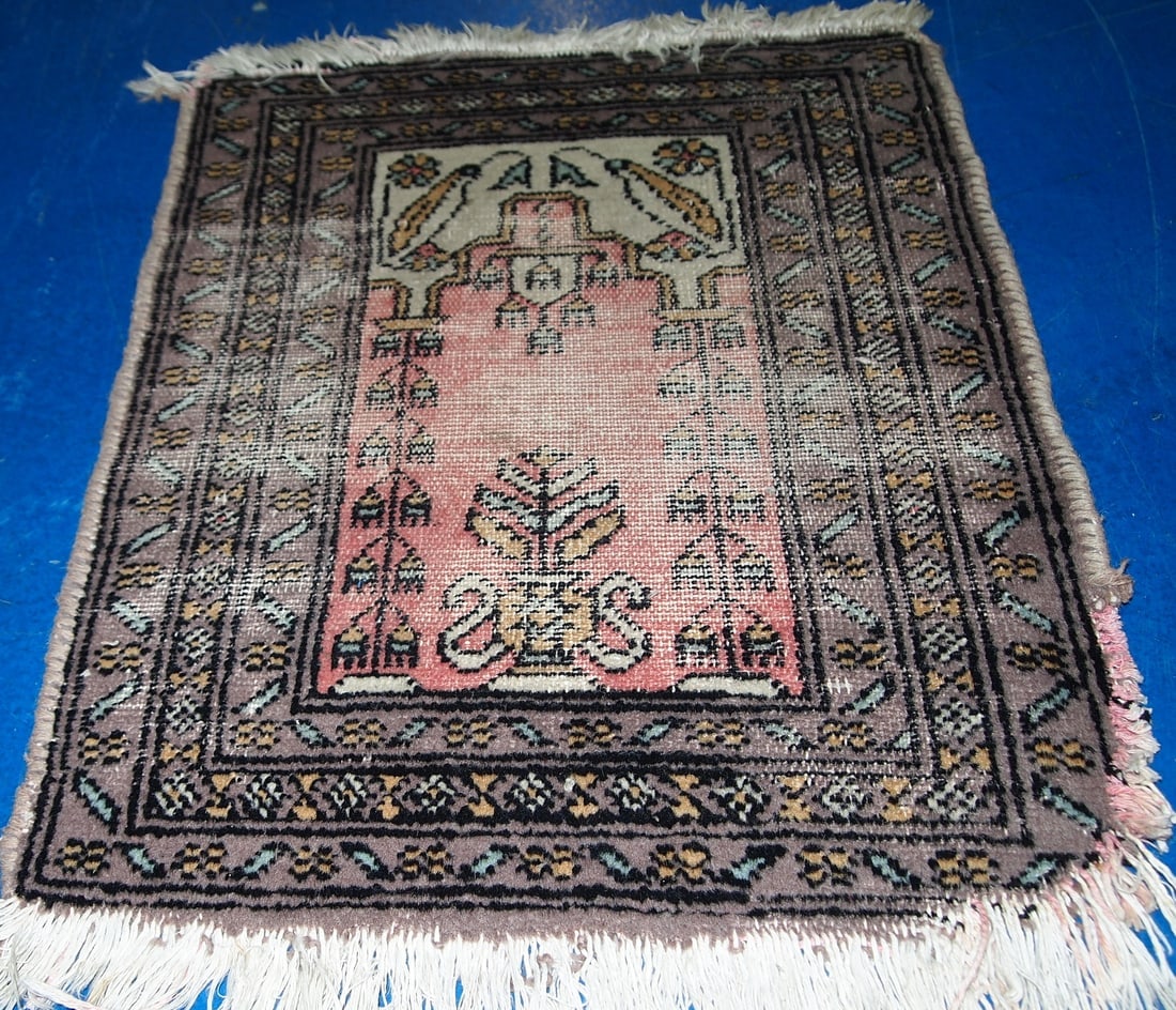 Handmade vintage Uzbek Bukhara praying mat 1.5' x 1.8' (46cm x 56cm) 1950s - 8