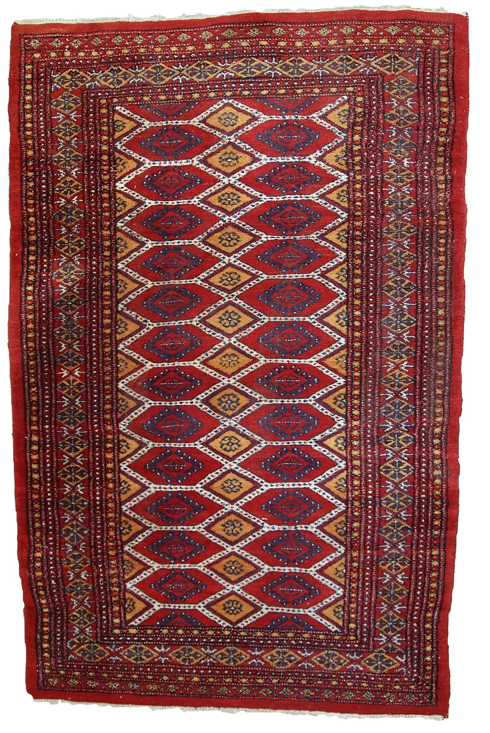 Handmade vintage Uzbek Bukhara rug 3.3' x 4.9' (100cm x 152cm) 1960s (1 of 9)