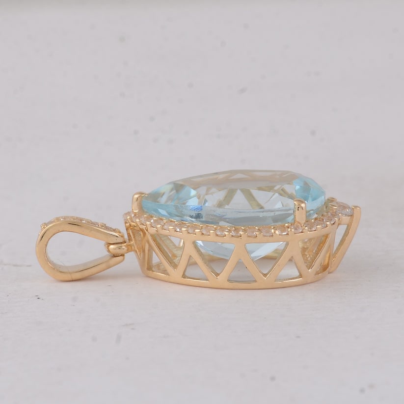 4.11 Ct Pear Aquamarine 9K Gold Pendant - 3
