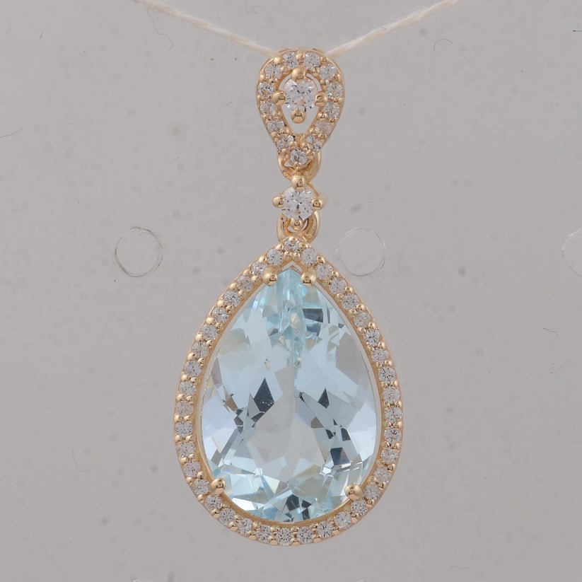 3.97 Ct Pear Aquamarine 9K Gold Pendant: 3.97 Total Carat Aquamarine 9K Gold Pendant Specifications Total Weight 1.85 g Center Gemstone Aquamarine Gemstone Carat Weight 3.68 Carats Gemstone Measurements 13X9X6.10 mm 
