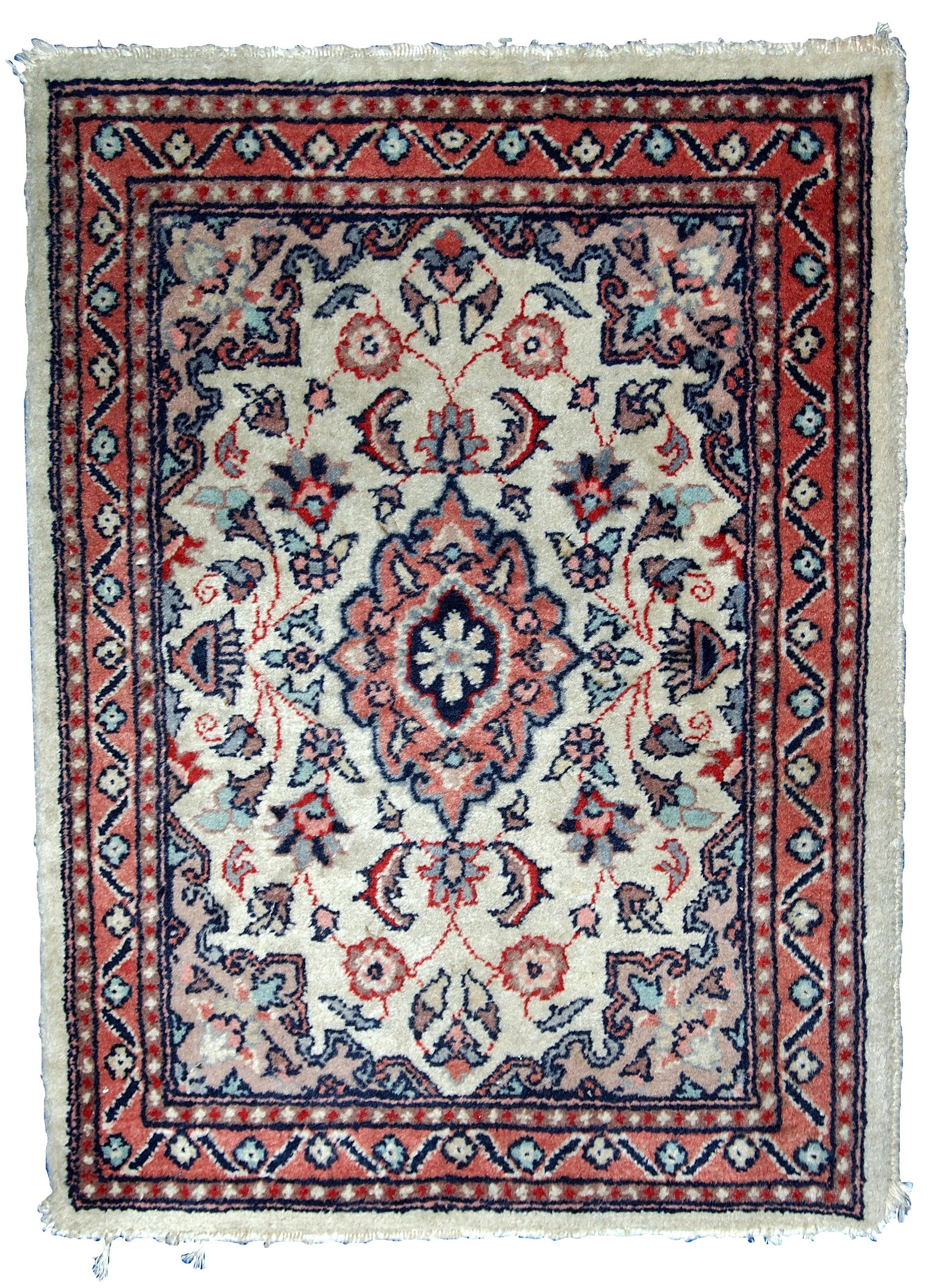 Handmade vintage Indo-Tabriz rug 1.6' x 2.1' (49cm x 66cm) 1970s: Title:Handmade vintage Indo-Tabriz rug 1.6' x 2.1' (49cm x 66cm) 1970sOrigin:IndiaDimension:1.6' x 2.1' (49cm x 66cm)Materials:woolDescription:Vintage handmade Indian rug from the end of 20th