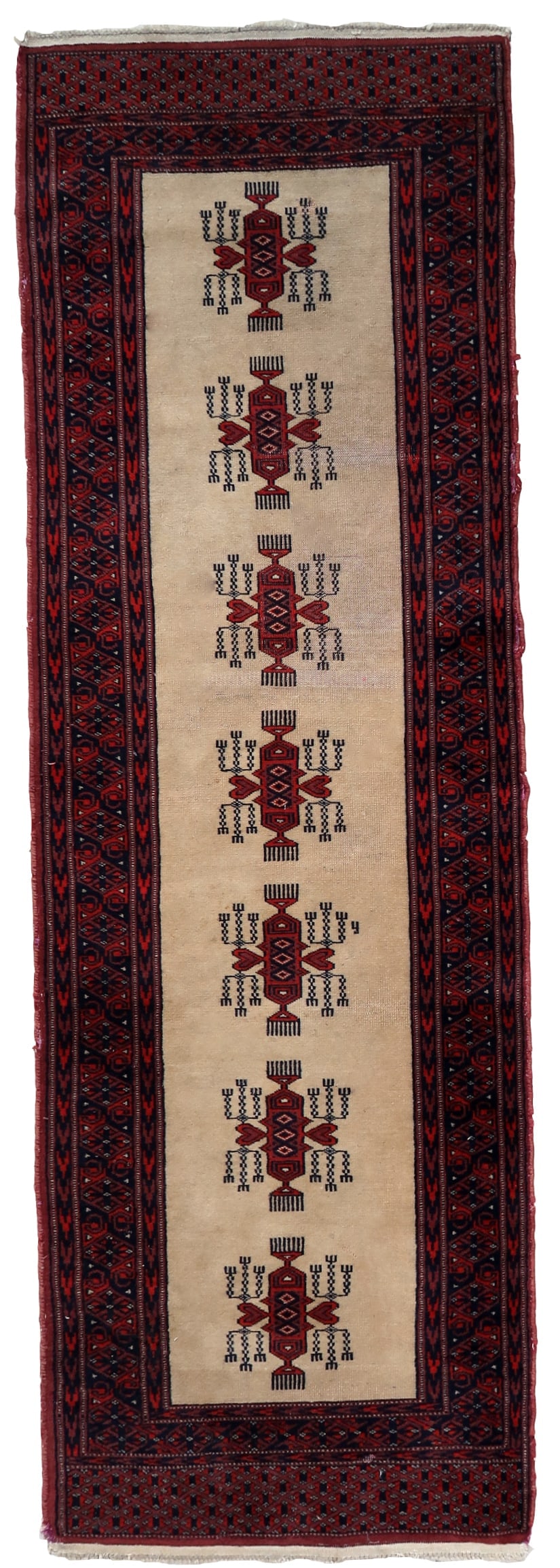 Handmade vintage Uzbek Bukhara runner 2' x 6.2' (61cm x 190cm) 1960s: Title:Handmade vintage Uzbek Bukhara runner 2' x 6.2' (61cm x 190cm) 1960sOrigin:UzbekistanDimension:2' x 6.2' (61cm x 190cm)Materials:woolDescription:Handmade vintage Uzbek Bukhara runner in