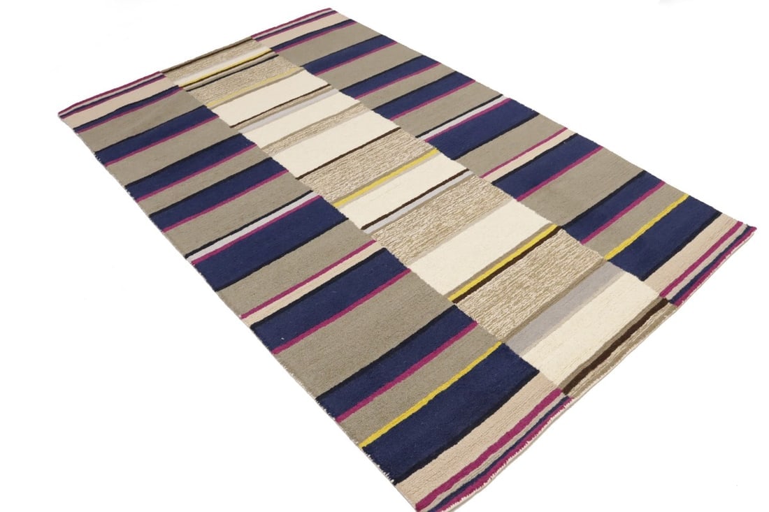 Multicolored Stripes 5X8 Hand-Tufted Modern Rug - 6