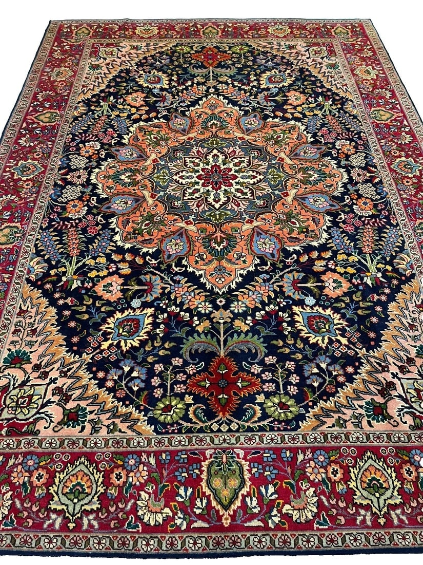 Hand Knotted Persian Tabriz Wool Navy Oriental Area Rug 6'7" x 9'3" - 3