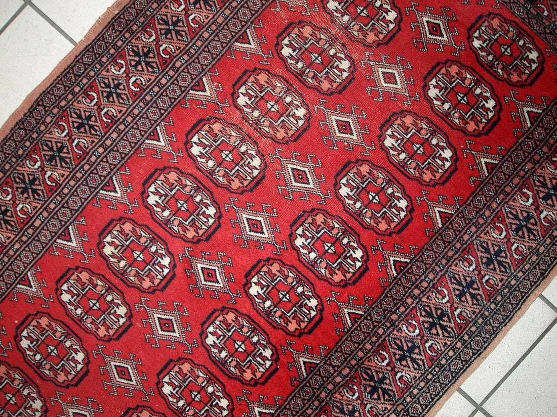 Handmade vintage Uzbek Bukhara runner 2.7' x 9' (83cm x275cm) 1960s - 3