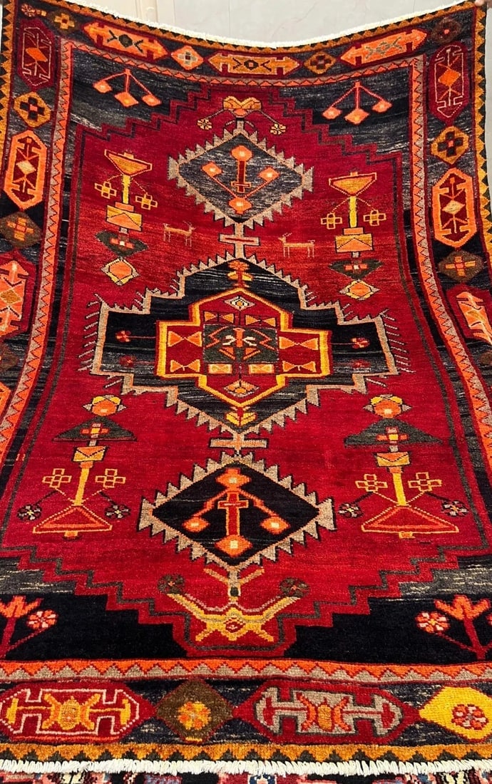 Hand Knotted Persian Luri Tribal Wool Red Oriental Area Rug 5'5" x 7'9" - 8