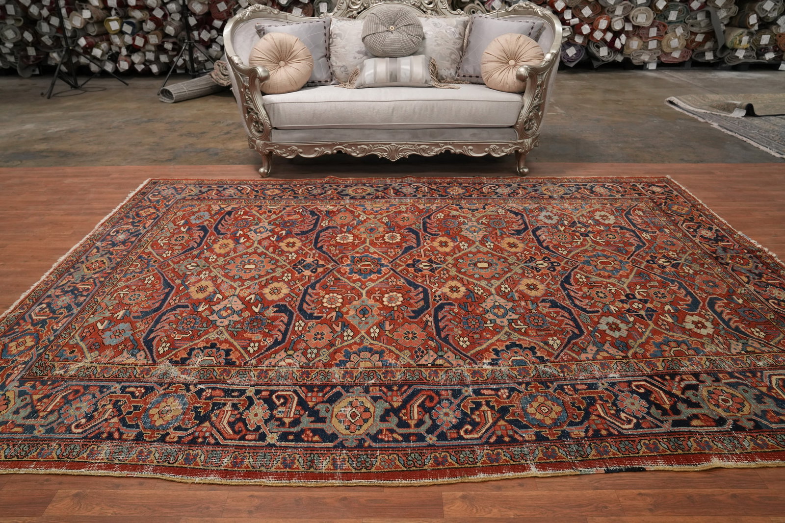 Pre-1900 Vegetable Dye Heriz Serapi Persian Area Rug 8x11 - 3