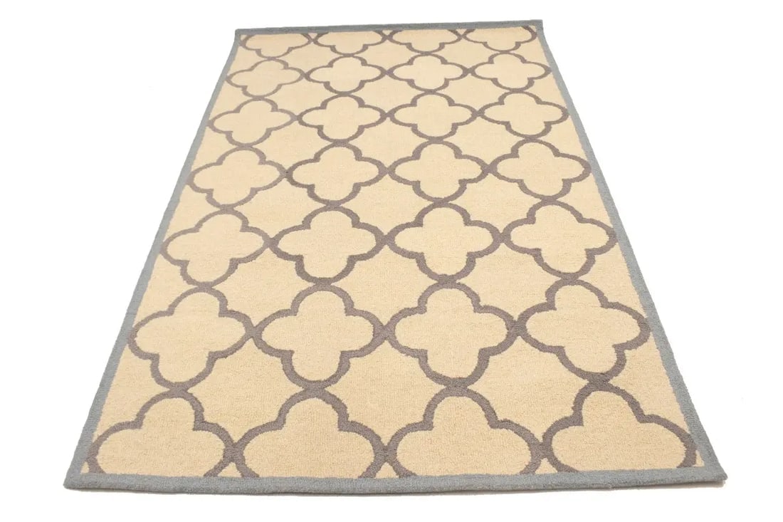 Cream & Taupe Trellis 5X8 Hand-Tufted Modern Rug - 3