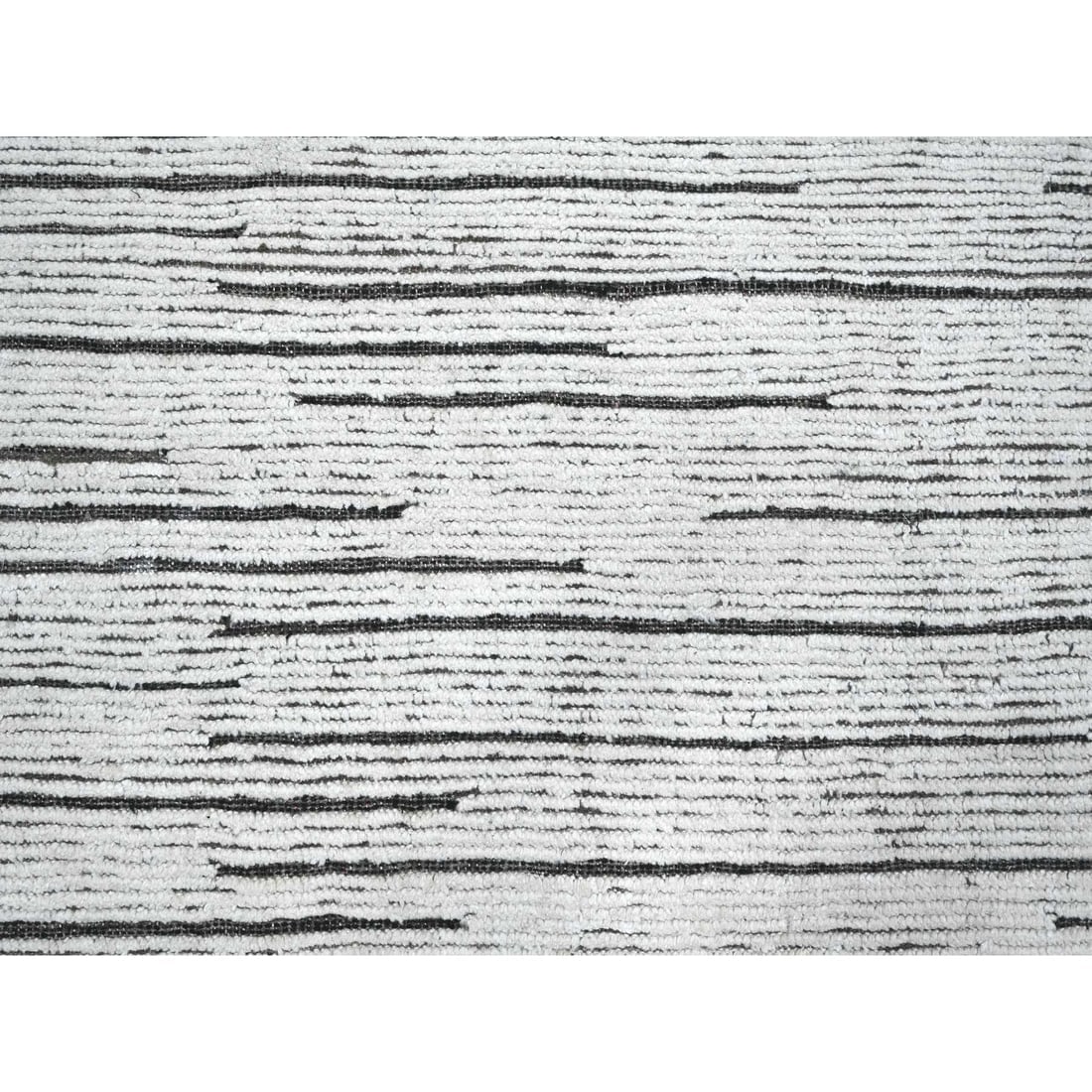 Snow Cap White Moroccan Line Pattern Hand Knotted Wool Oriental Rug - 8