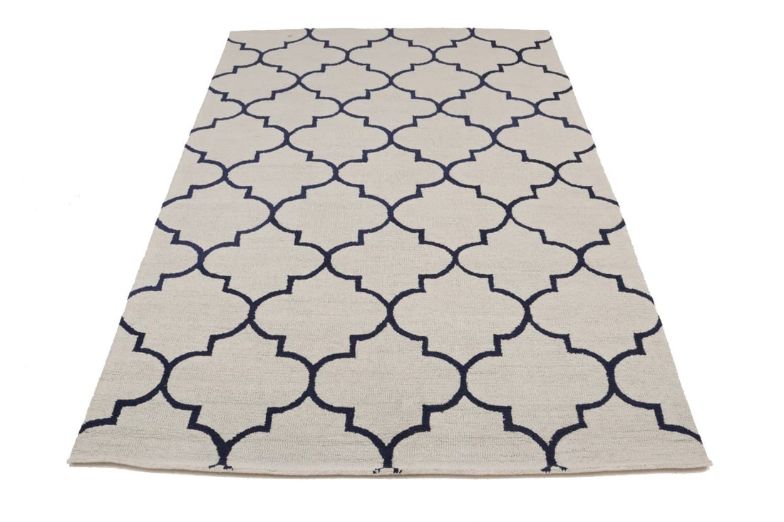 Cream Trellis 5X8 Hand-Tufted Modern Rug - 7