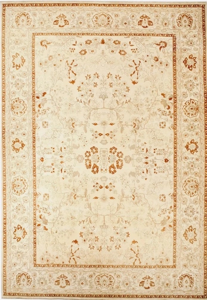 Hand Knotted Indo-Tabriz Ivory Wool New Oriental Rug Carpet 10' x 14'5": Title:Hand Knotted Indo-Tabriz Ivory Wool New Oriental Rug Carpet 10' x 14'5"Description:• Rug Number: 70599 • Country of Origin: India • Style, Design: Persian Tabriz, Geometric,