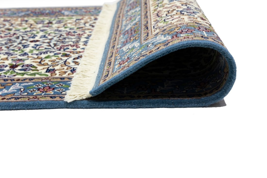 Cream & Blue Floral 3X10 Kirman Oriental Runner Rug - 15