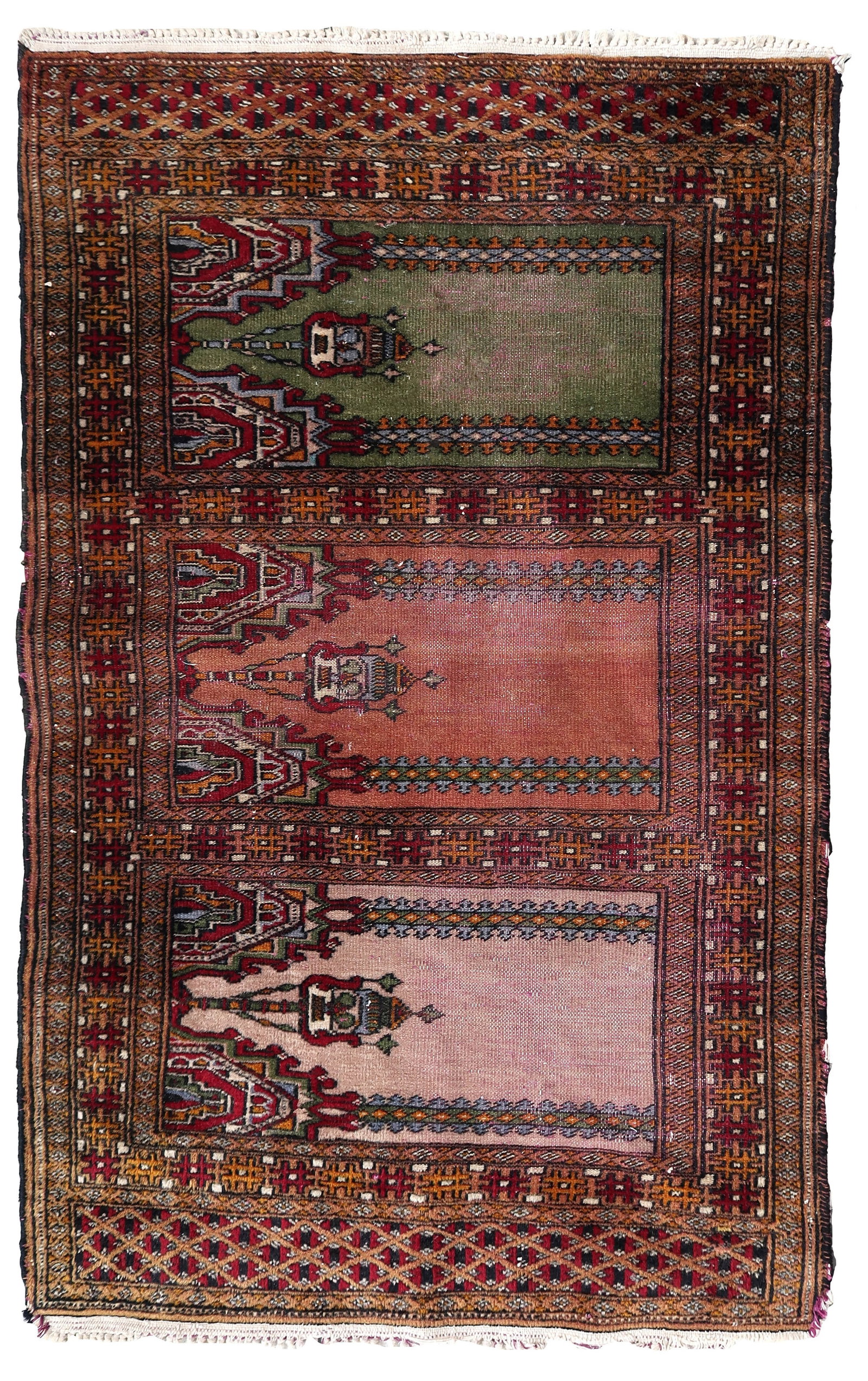 Handmade vintage Uzbek Bukhara prayer rug 2' x 3.2' (63cm x 98cm) 1950s (1 of 11)