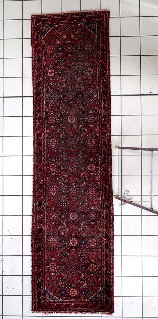 Distressed Antique Persian Hamadan Runner 2.8' x 9.11' - Circa 1920 - 2