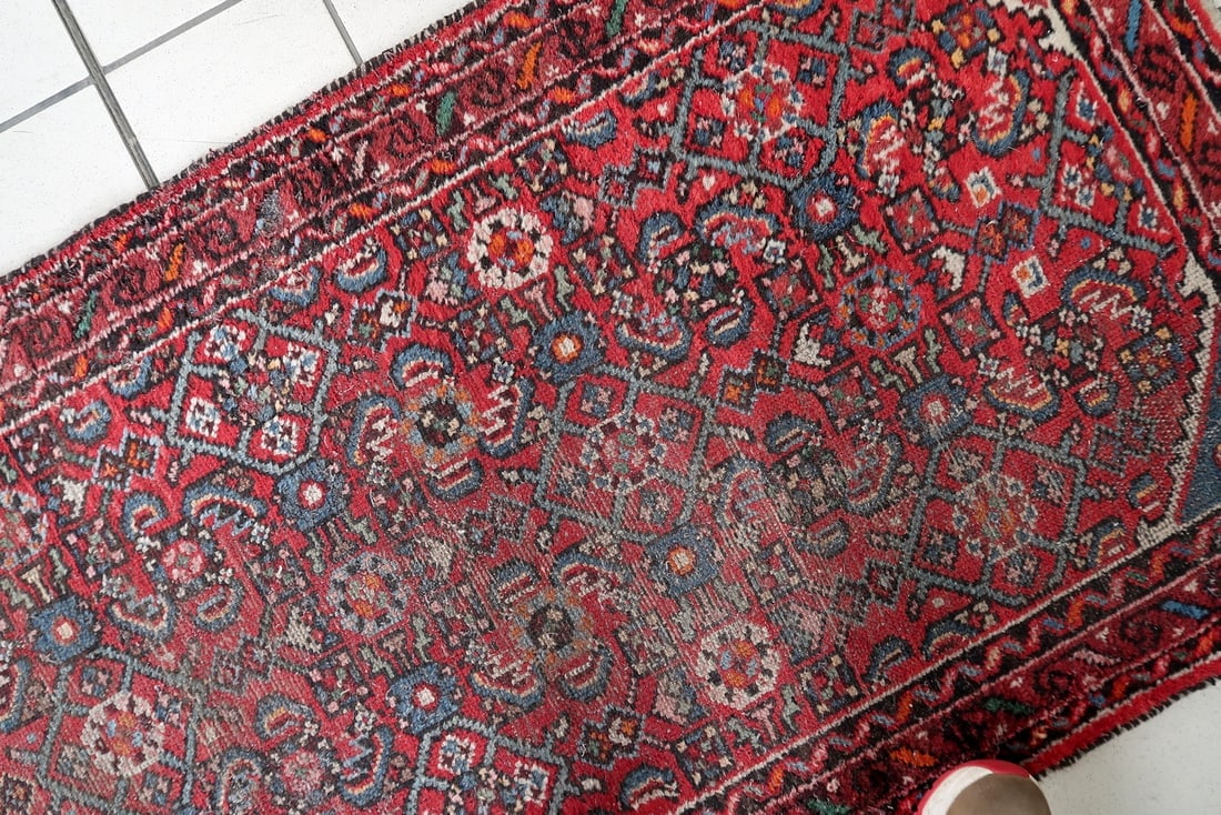 Distressed Antique Persian Hamadan Runner 2.8' x 9.11' - Circa 1920 - 4