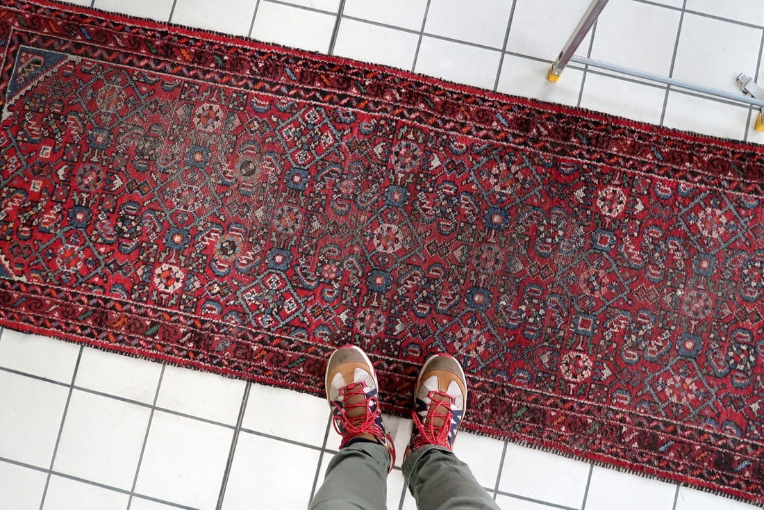 Distressed Antique Persian Hamadan Runner 2.8' x 9.11' - Circa 1920 - 9