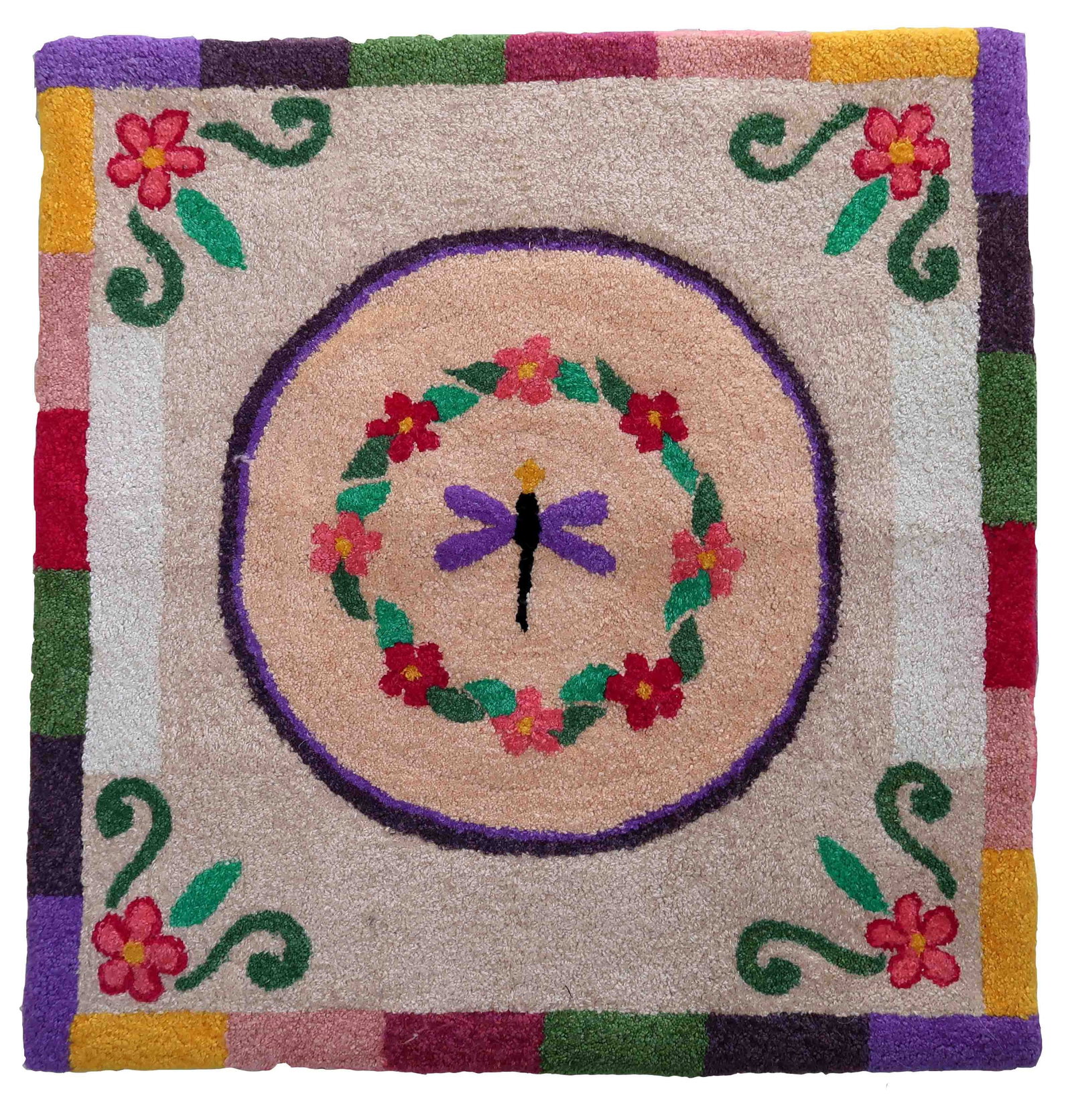 Handmade contemporary ORA French hooked rug 3.2' x 3.3' (99cm x 102cm), 2021 (1 of 10)