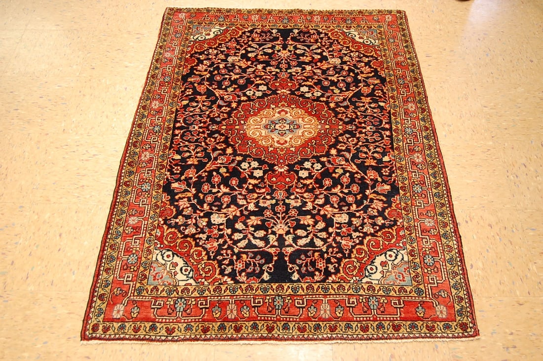 Persian SAROUK RUG 3'6" X 5': Title: Persian SAROUK RUG 3'6" X 5' Description:OLD,ANTIQUE VERY FINE KURK WOOL,AUTHENTIC Persian SAROUK ORIENTAL RUG. Detailed floral design with many wonderful colors with Fine kurk wool woven on co