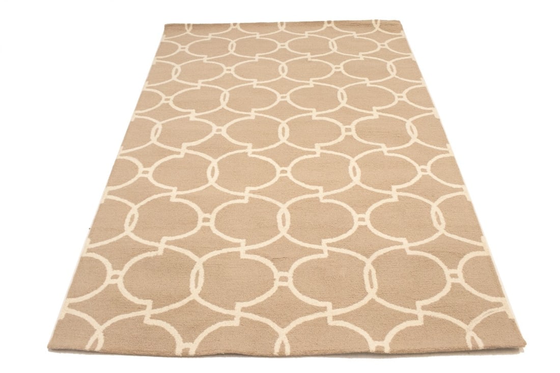 Beige Cream Trellis 5X8 Hand-Tufted Modern Rug - 3