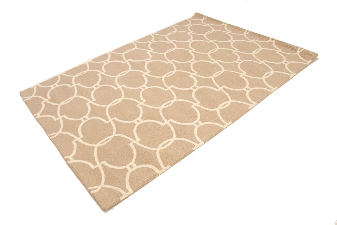 Beige Cream Trellis 5X8 Hand-Tufted Modern Rug - 4