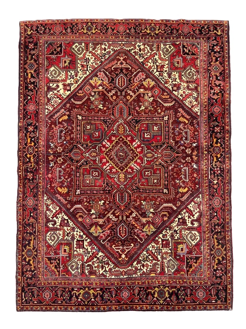Hand Knotted Persian Heriz Tribal Wool Oriental Area Rug 8' x 11'1": Title:Hand Knotted Persian Heriz Tribal Wool Oriental Area Rug 8' x 11'1" Description:• Rug Number: D1 • Country of Origin: Iran • Style, Design: Persian Heriz, Tribal, Geometric 