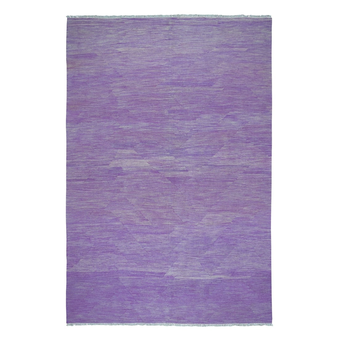 Lavender Shades Flat Weave Kilim Pure Wool Hand Woven Oriental Rug: Title: Lavender Shades Flat Weave Kilim Pure Wool Hand Woven Oriental RugDescription:This is a truly genuine one-of-a-kind. It has been Knotted for months and months in the centuries-old weaving