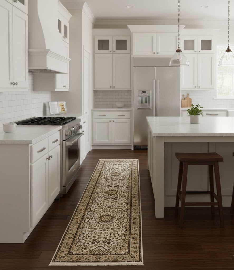 Cream Brown Floral 3X10 Kirman Oriental Runner Rug - 2