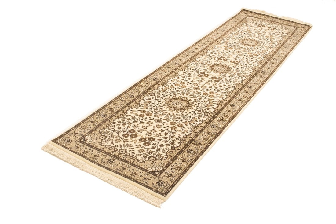 Cream Brown Floral 3X10 Kirman Oriental Runner Rug - 4