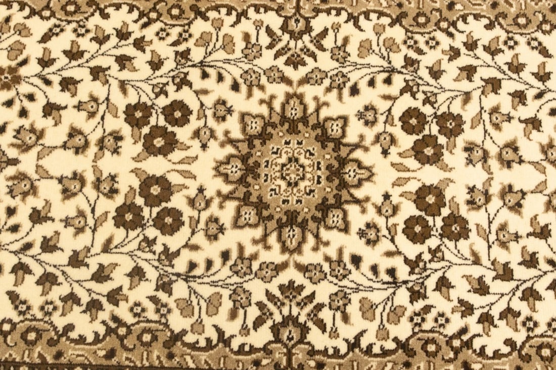 Cream Brown Floral 3X10 Kirman Oriental Runner Rug - 8