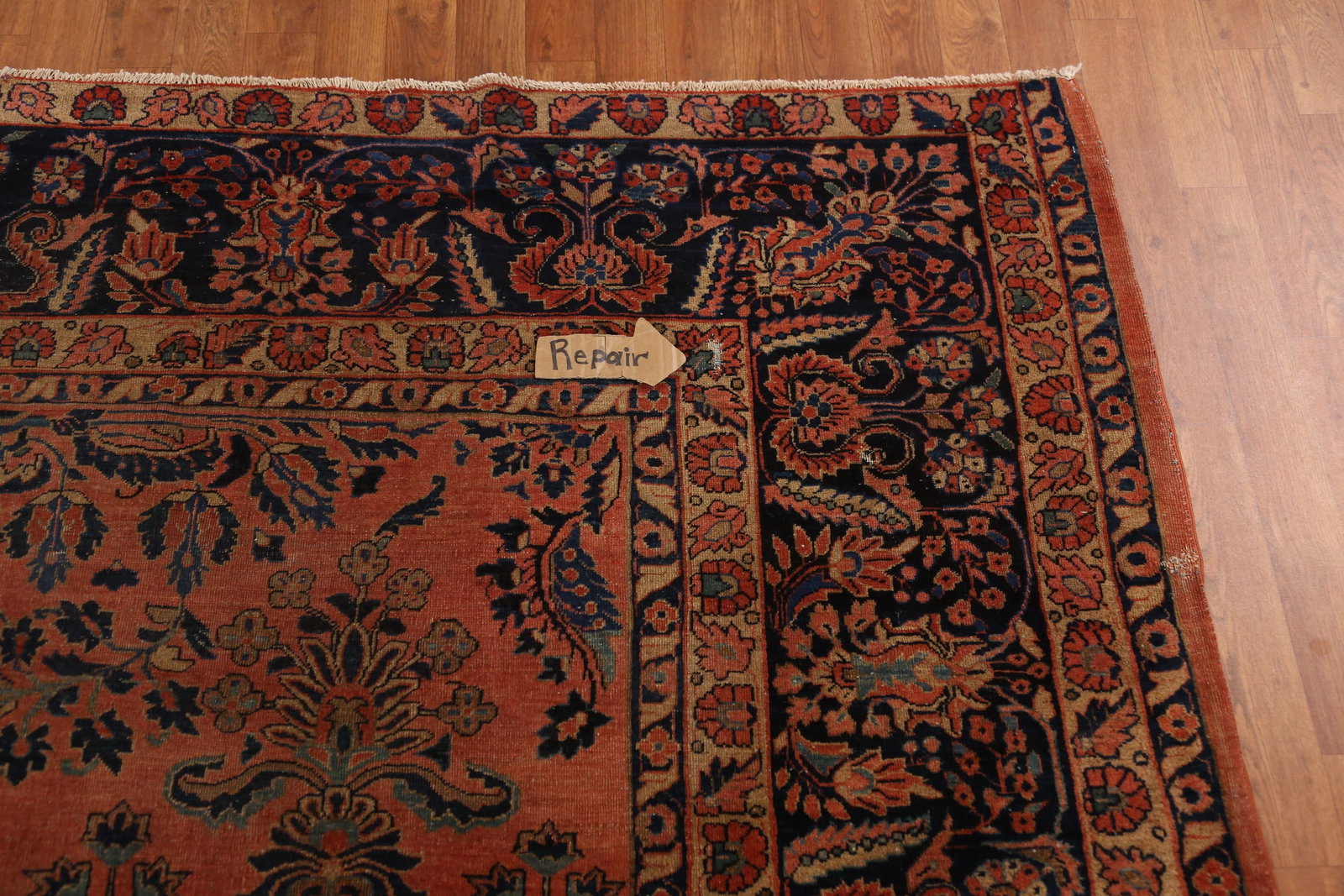 Pre-1900 Vegetable Dye Sarouk Persian Large Rug 11x19 - 14
