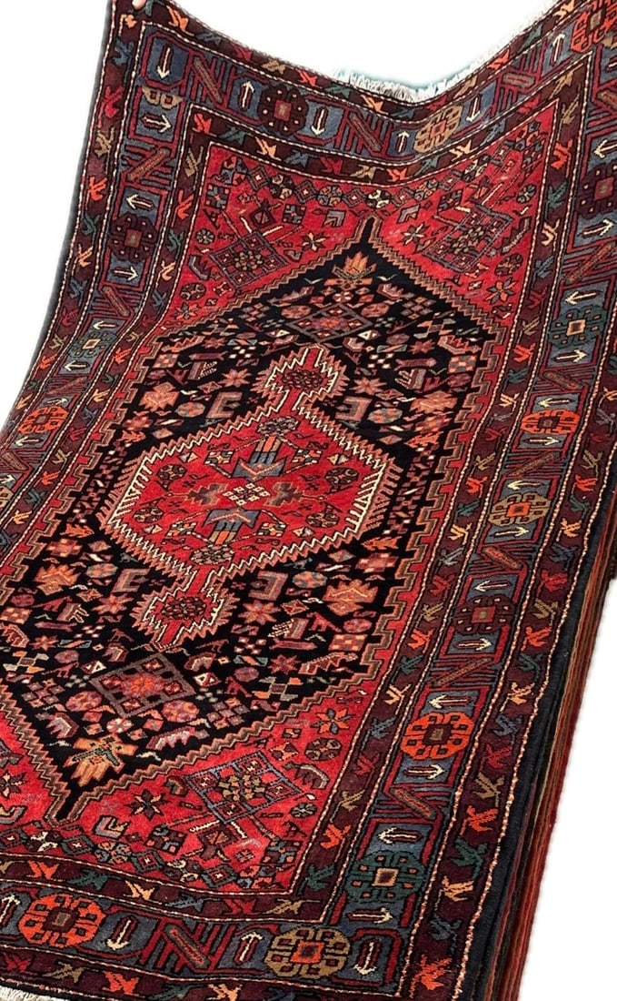 Hand Knotted Wool Persian Zanjan Tribal Oriental Rug 4'11" x 8'8" Navy Red - 10