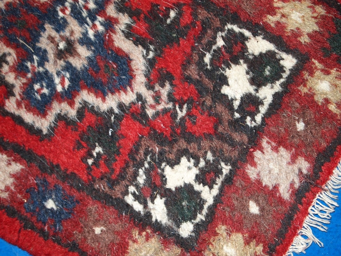 Handmade vintage Persian Hamadan rug 1.3' x 1.9' (40cm x 59cm) 1970s - 5