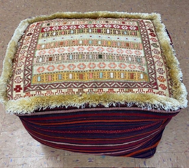 Highly Detailed Fine silk sumak kilim Rug Very Soft Wool cushion 1.8x1.8x1.3 h - 2