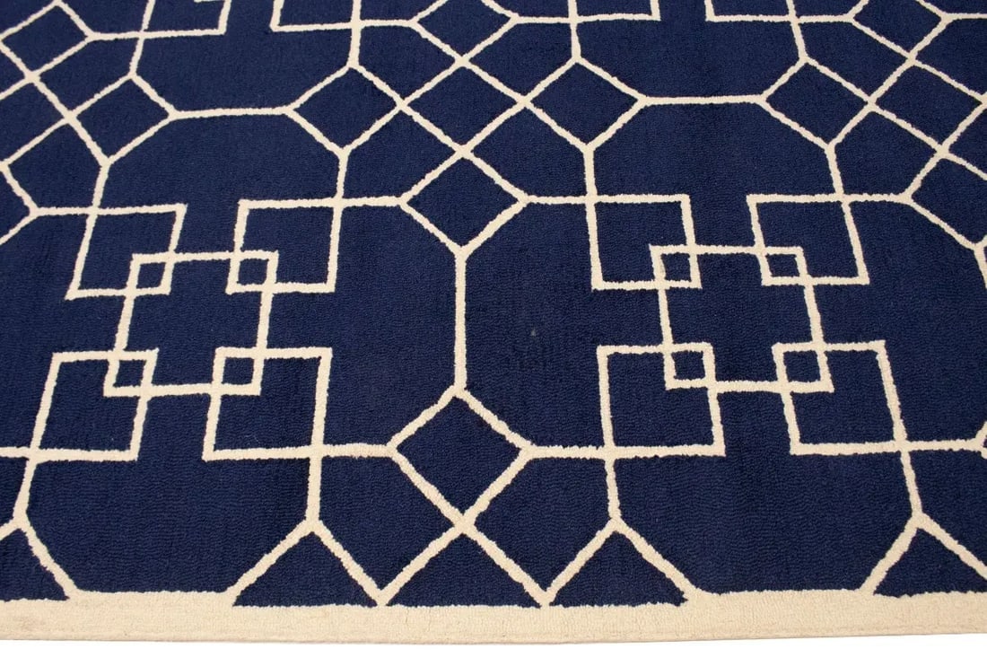 Purple-navy Cream Geometric 5X8 Hand-Tufted Modern Rug - 11