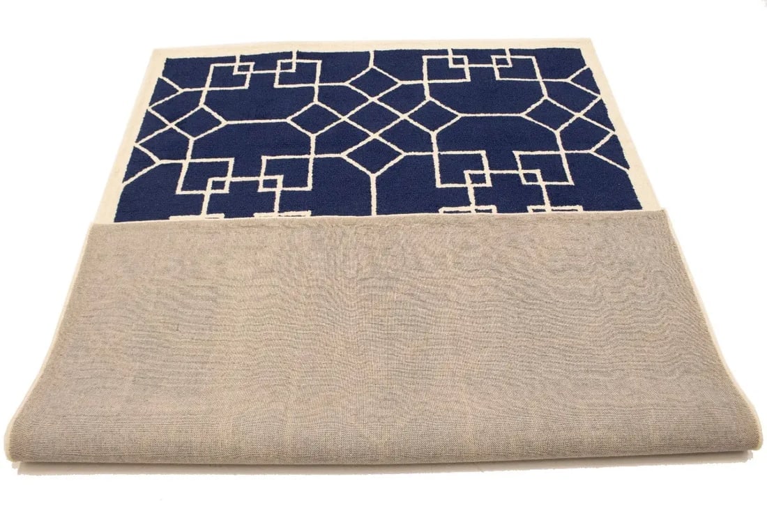 Purple-navy Cream Geometric 5X8 Hand-Tufted Modern Rug - 14