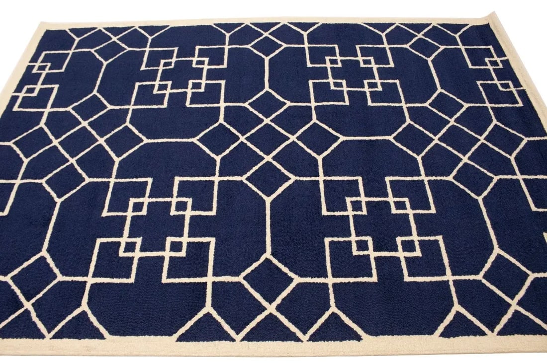 Purple-navy Cream Geometric 5X8 Hand-Tufted Modern Rug - 6
