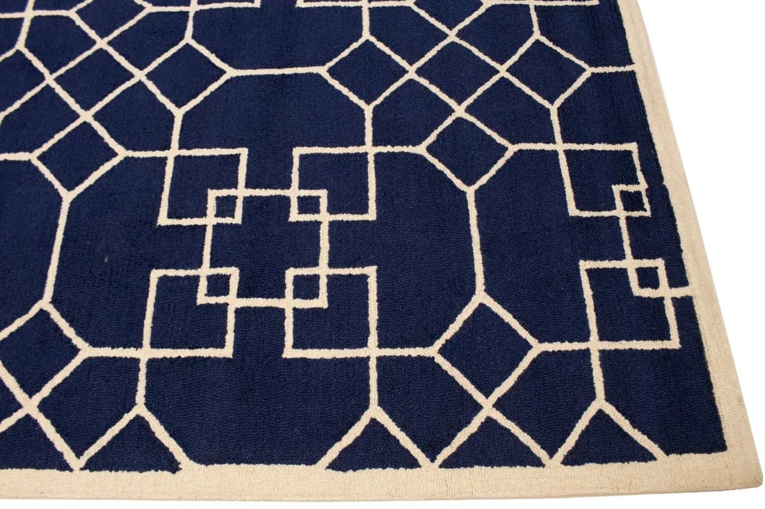 Purple-navy Cream Geometric 5X8 Hand-Tufted Modern Rug - 9