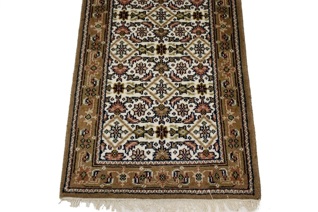 Cream Floral Tribal 3X8 Indo-Bidjar Oriental Runner Rug - 4
