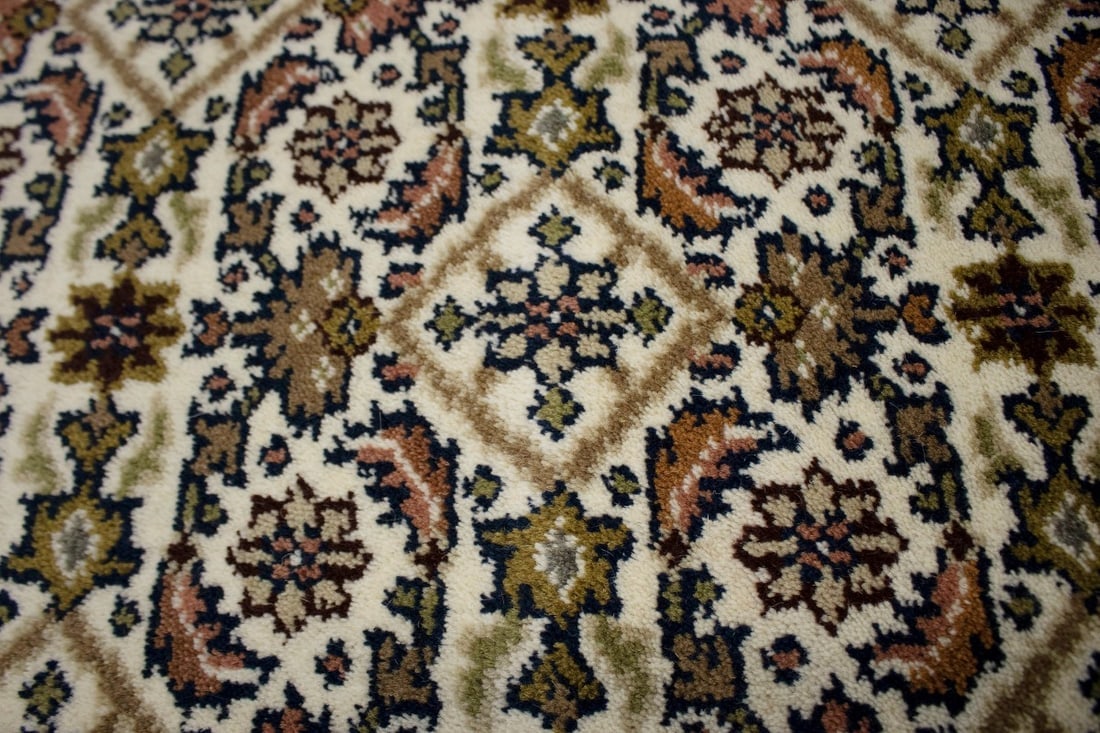 Cream Floral Tribal 3X8 Indo-Bidjar Oriental Runner Rug - 8