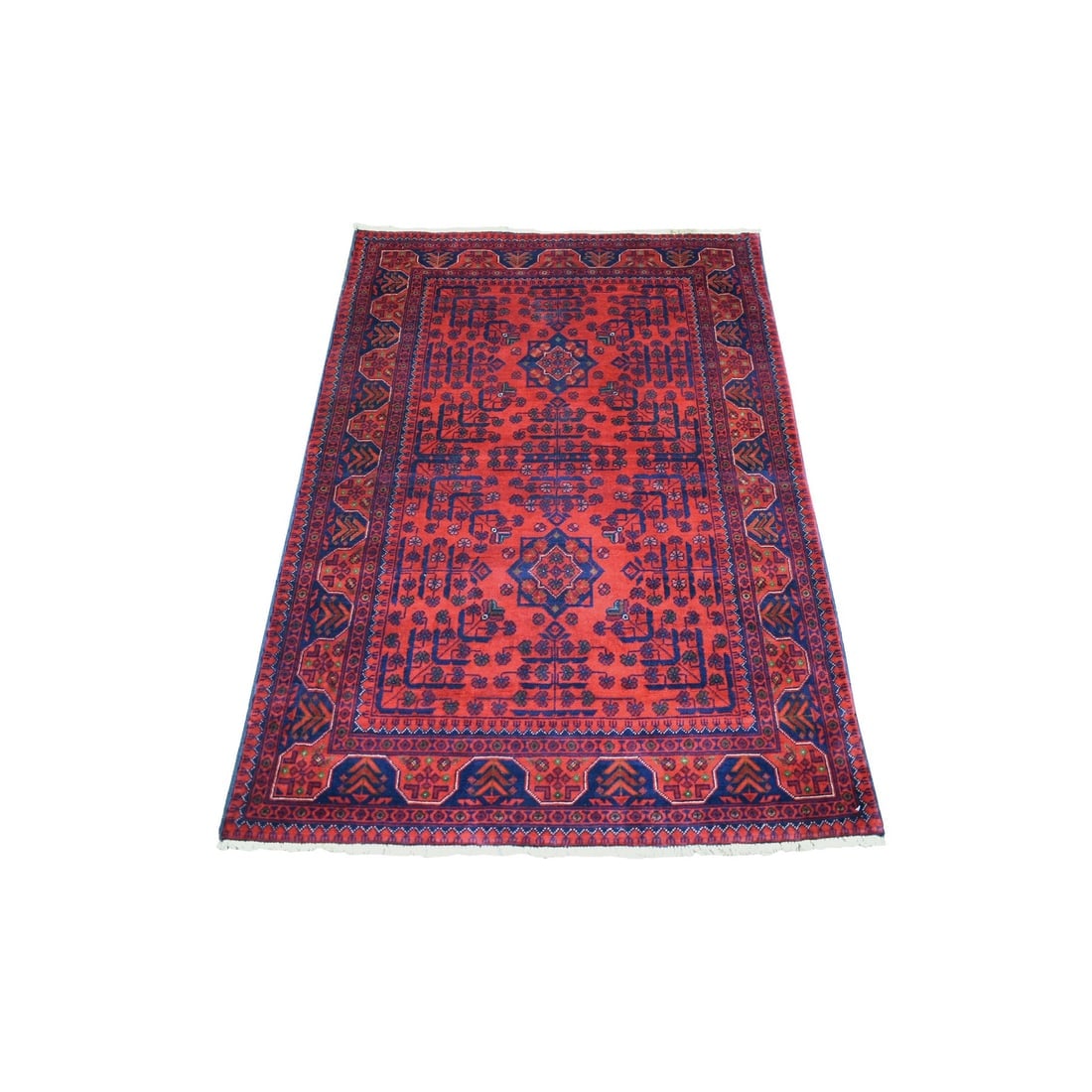 Deep and Saturated Red, Pure Wool Hand Knotted, Afghan Khamyab Rug: Title: Deep and Saturated Red, Pure Wool Hand Knotted, Afghan Khamyab RugDescription:This is a truly genuine one-of-a-kind. It has been Knotted for months and months in the centuries-old weaving