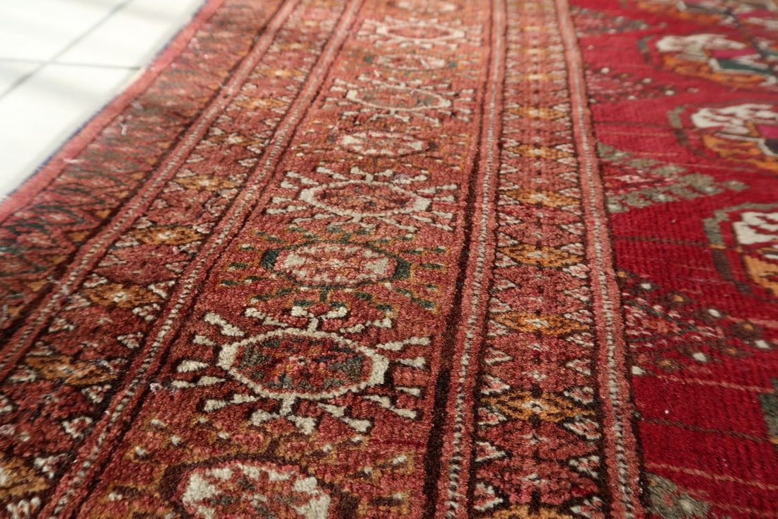 Authentic Antique Turkmen Tekke Rug 4.4' x 6' - Gul Motifs - 14