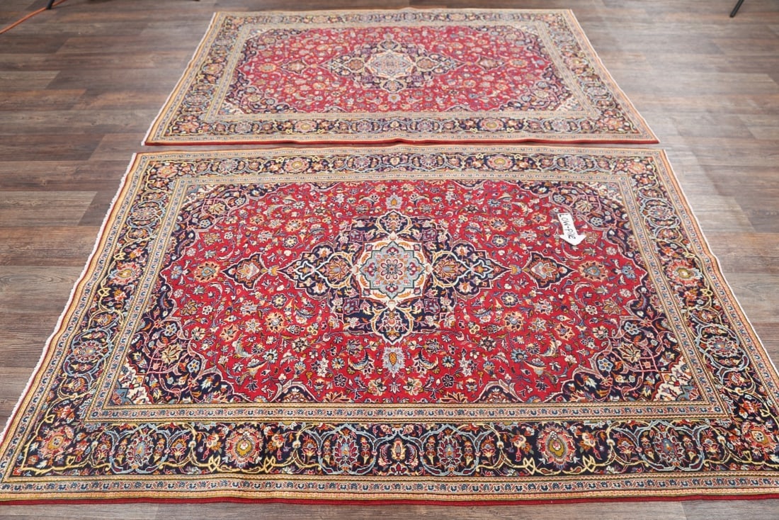 Set of 2 Floral Red Kashan Persian Area Rug 5x7 - 15